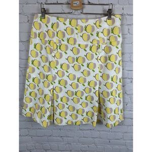 KENAR floral fruits cotton spandex white yellow violet A-line godet skirt 14